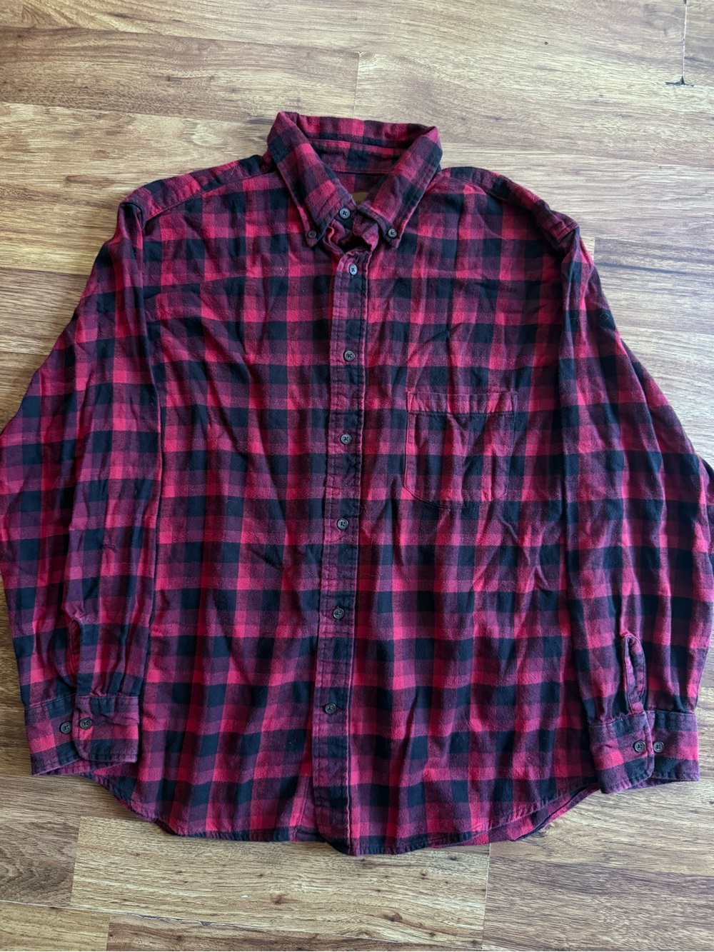 St. John's Bay Red and Black Plaid Button-Down Shirt